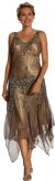V-Neck Beaded Silk Mother of the bride Dress with Jacket in Brown/Silver